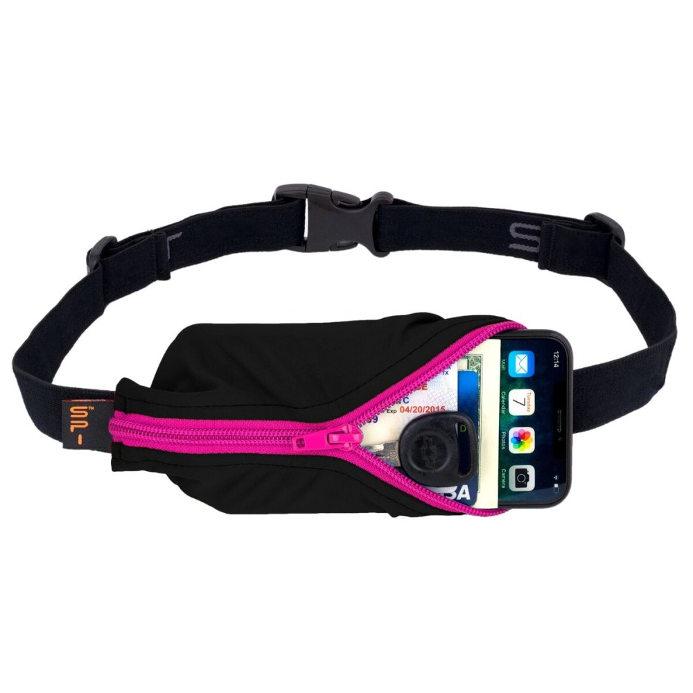 SPIbelt Running Belt for Women Men, Phone Holder for Running, Running Fanny Pack, Holder for Phone, Running Waist Pack, Adjustable Waist, [Fits All Phones]. Black with Hot Pink Zipper
