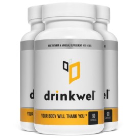drinkwel Premium Multivitamin Supplement - Pack of 3 x 90 Capsules - Morning Recovery, Liver Support & Immune Support- Milk Thistle, Vitamin C, Zinc, Magnesium