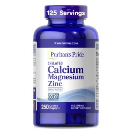 Puritan\'s Pride Premium Chelated Calcium Magnesium Zinc with Bone-Active, Dietary Supplement for Bone Health and Immune Function Support, 250 Coated Caplets