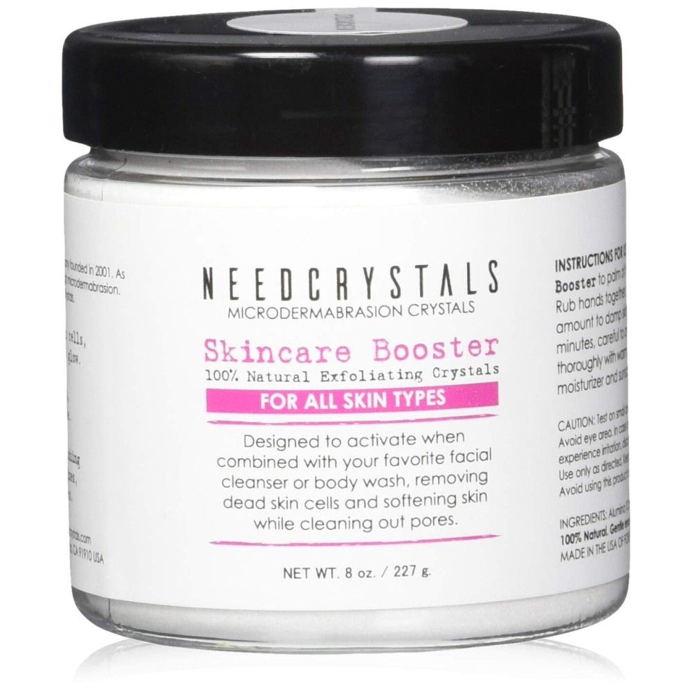 NeedCrystals Microdermabrasion Crystals DIY Face Scrub. Natural Facial Exfoliator for Dull or Dry Skin Improves Scars, Blackheads, Pore Size, Wrinkles, Blemishes & Skin Texture 8 oz. / 227g.