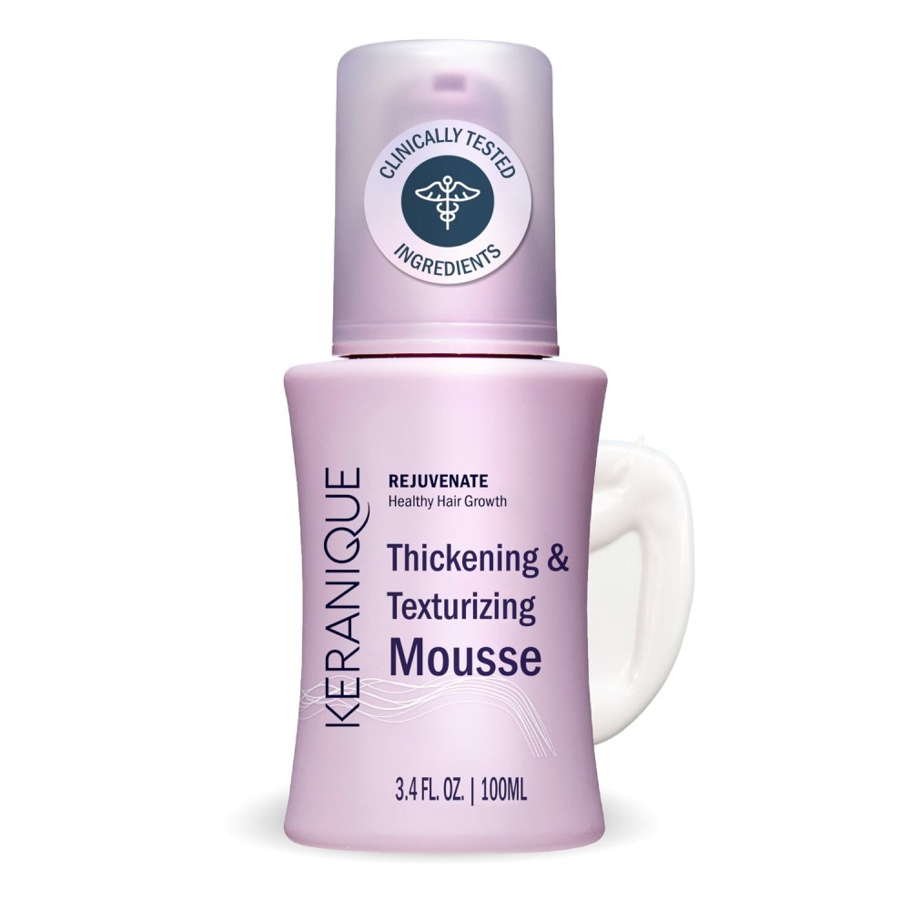 Keranique Volumizing Mousse for Women - Thickening and Styling Anti-Frizz Foam for Fine, Straight, Wavy, and Curly Hair