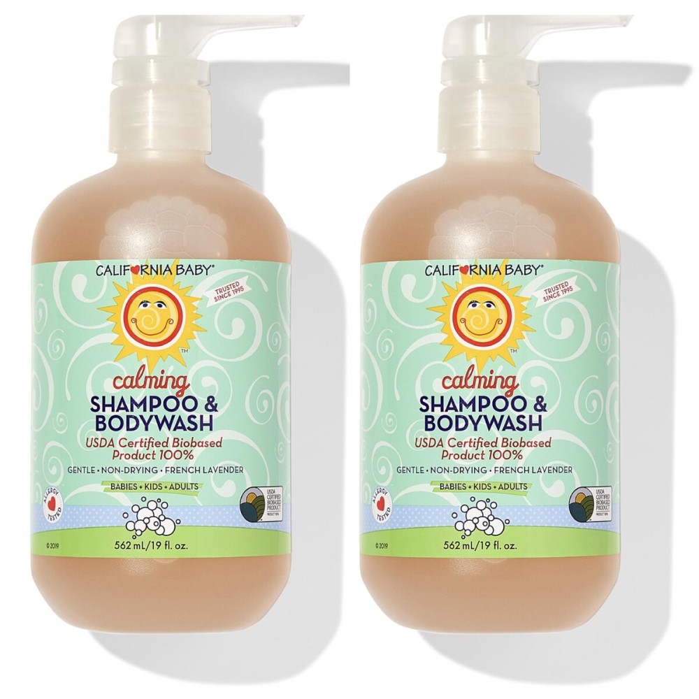 California Baby Calming Baby Shampoo + Baby Wash | 100% Plant-Based | Lavender Body Wash For Sensitive Skin | Hypoallergenic | 562 mL / 19 oz (2-Pack)
