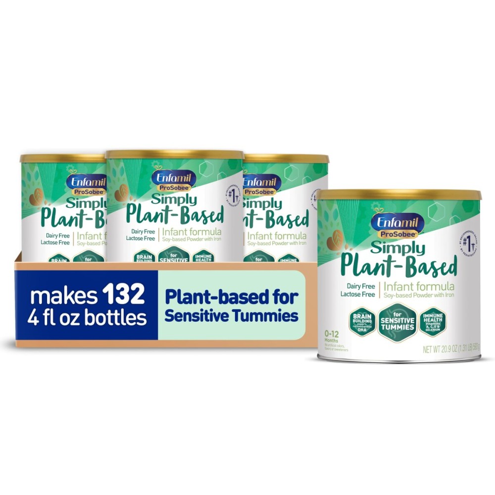 Enfamil Prosobee Plant based Baby Formula, for Sensitive Tummies, Soy-based Plant Sourced Protein, Vitamins for Immune Support, Lactose-free, Milk free, Gluten free, 20.9 Oz Can, 4 Count