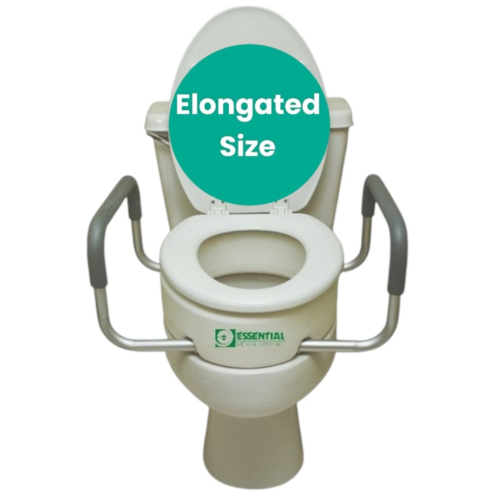 Essential Medical Supply Raised Elevated Toilet Seat Riser for an Elongated Toilet with Padded Aluminum Arms for Support and Compatible with Existing Seat, Elongated, 19 x 14 x 3.5