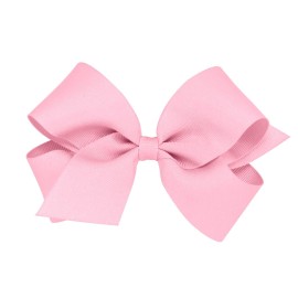 Wee Ones Girls\' Plain Wrap Classic Grosgrain Hair Bows on a WeeStay No-Slip Hair Clip, Handmade, Medium, Pearl Pink