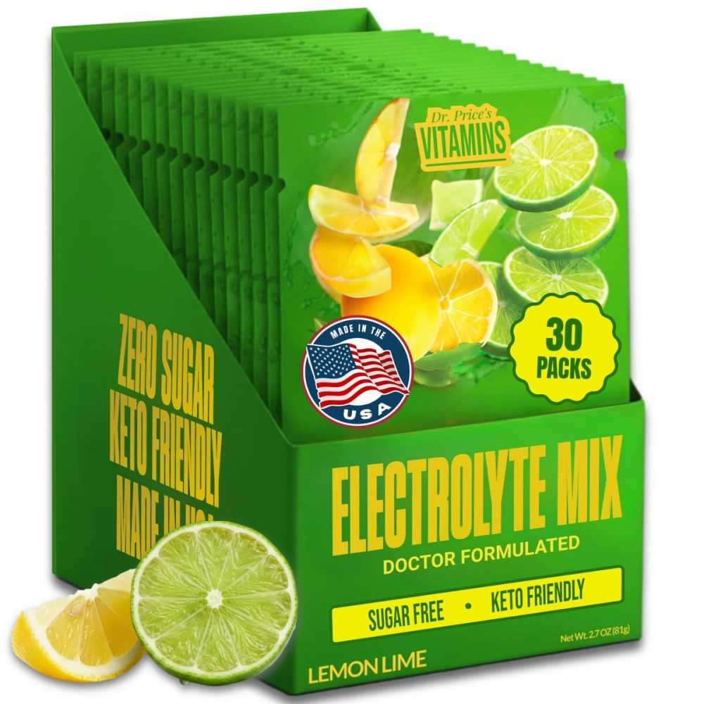 Dr. Prices Electrolytes Hydration Powder Packets - Lemon Lime, 30 Packs | Sugar Free Electrolyte Drink Mix, 72+ Trace Minerals, Manganese | Keto Electrolytes, Vegan, Doctor-Formulated, Made in USA