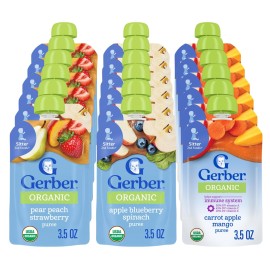 Gerber Organic Baby Food Pouches, 2nd Foods for Sitter, Fruit & Veggie Variety Pack, 3.5 Ounce (Set of 18)