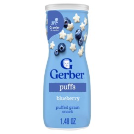 Gerber Stage 3 Baby Snacks, Blueberry Puffs, Puffed Grain Snack, Baby Led Feeding, Iron & Choline, Puffs Snacks for Babies