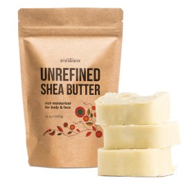 Raw Shea Butter - 100% Pure African Shea Butter for Hair and Body | with Natural Smoky Scent | Unrefined Moisturizer for Dry Skin, DIY Lip Balm, Body Butter and Soap 1lb Bar