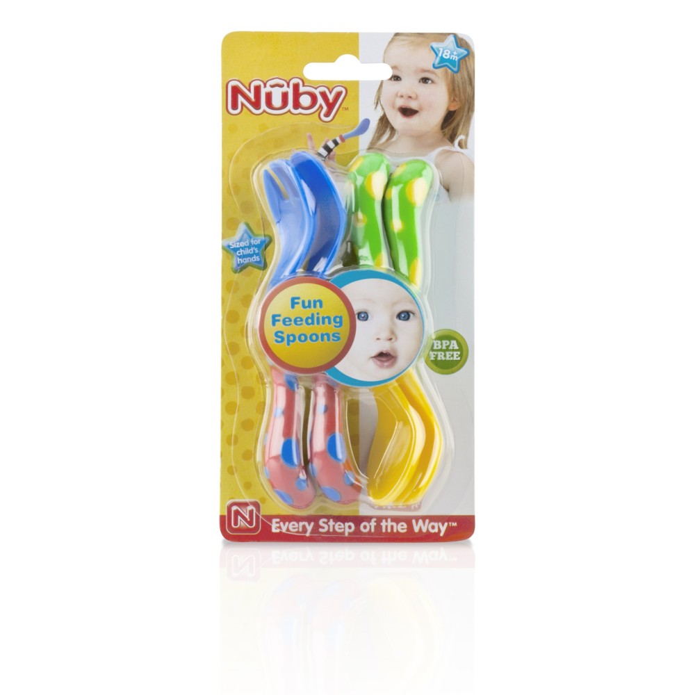 Nuby Fun Feeding Spoons & Forks 2-Pack (one size, Yellow/Blue)