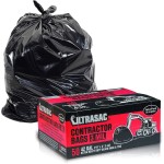 Ultrasac Heavy Duty Contractor Bags (VALUE 50 PACK/w TIES), 42 Gallon, 32.75 X 47 - 3 MIL Thick Large Black Industrial Garbage Trashbags for Construction and Commercial use