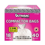 Ultrasac Trash Compactor Bags - (40 Pack with Ties) 18 Gallon for 15 inch Compactors - 25 x 35 Heavy Duty 2.5 MIL Garbage Disposal Bags Compatible with Kitchenaid Kenmore Whirlpool GE Gladiator