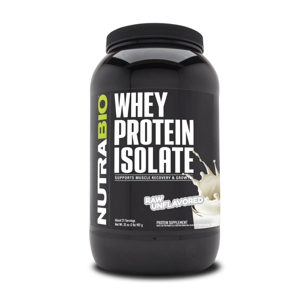 NutraBio 100% Whey Protein Isolate Protein Powder, 25g Protein with Complete Amino Acid Profile, Non-GMO, Soy & Gluten Free, Low Carb, Low Calorie Whey Protein Powder, Raw Unflavored, 2 Lbs