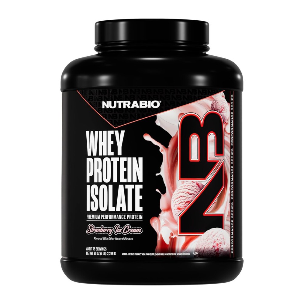 NutraBio 100% Whey Protein Isolate Protein Powder, 25g Protein with Complete Amino Acid Profile, Soy and Gluten Free, Low Carb and Low Calorie Whey Protein Powder, Strawberry Ice Cream, 5 Lbs.