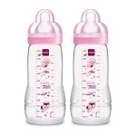 MAM Easy Active Baby Bottles 11oz, Fast Flow Skinsoft Silicone Nipple with Wide Neck Ergonomic Design, Easy to Hold, BPA-Free, Bottles with Leak-Proof Caps for 4+ Months Baby