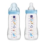 MAM Easy Active Baby Bottles 11oz, Fast Flow Skinsoft Silicone Nipple with Wide Neck Ergonomic Design, Easy to Hold, BPA-Free, Bottles with Leak-Proof Caps for 4+ Months Baby