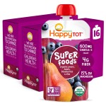HAPPYTOT Organics Stage 4 Baby Food Pouches, Gluten Free, Vegan Snack, SuperFoods Fruit & Veggie Puree, Pears, Blueberries, Beets & Chia, 4.22 Ounce (Pack of 16)