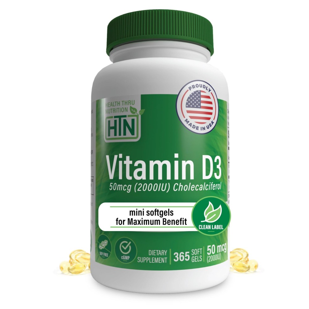 Health Thru Nutrition Vitamin D3 2000iu 365 Mini Softgels for Maximum Benefits | Year Supply | 50mcg Cholecalciferol | 3rd Party Tested | Non-GMO USP Grade in EVOO | Immune Health Support