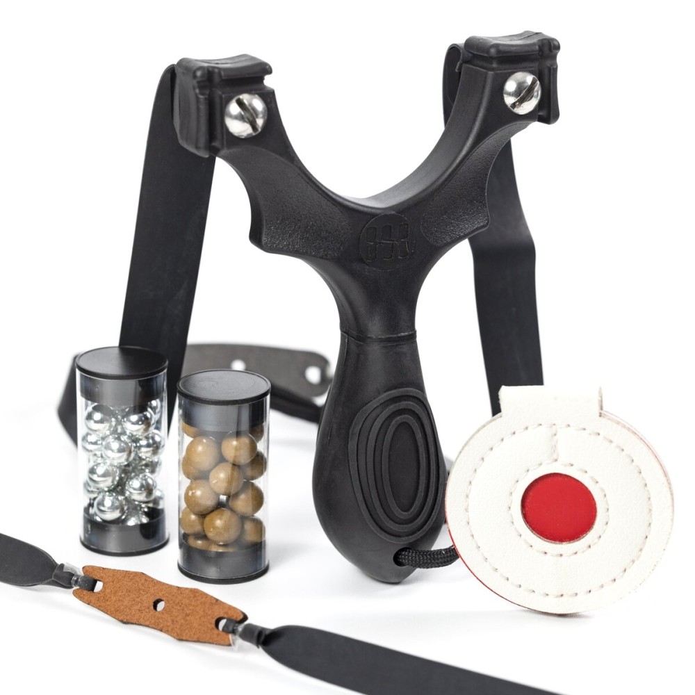 SimpleShot Scout XT Slingshot with Target, Ammo and Bands for Professional Hunting and Powerful Target Shooting (Double Black)