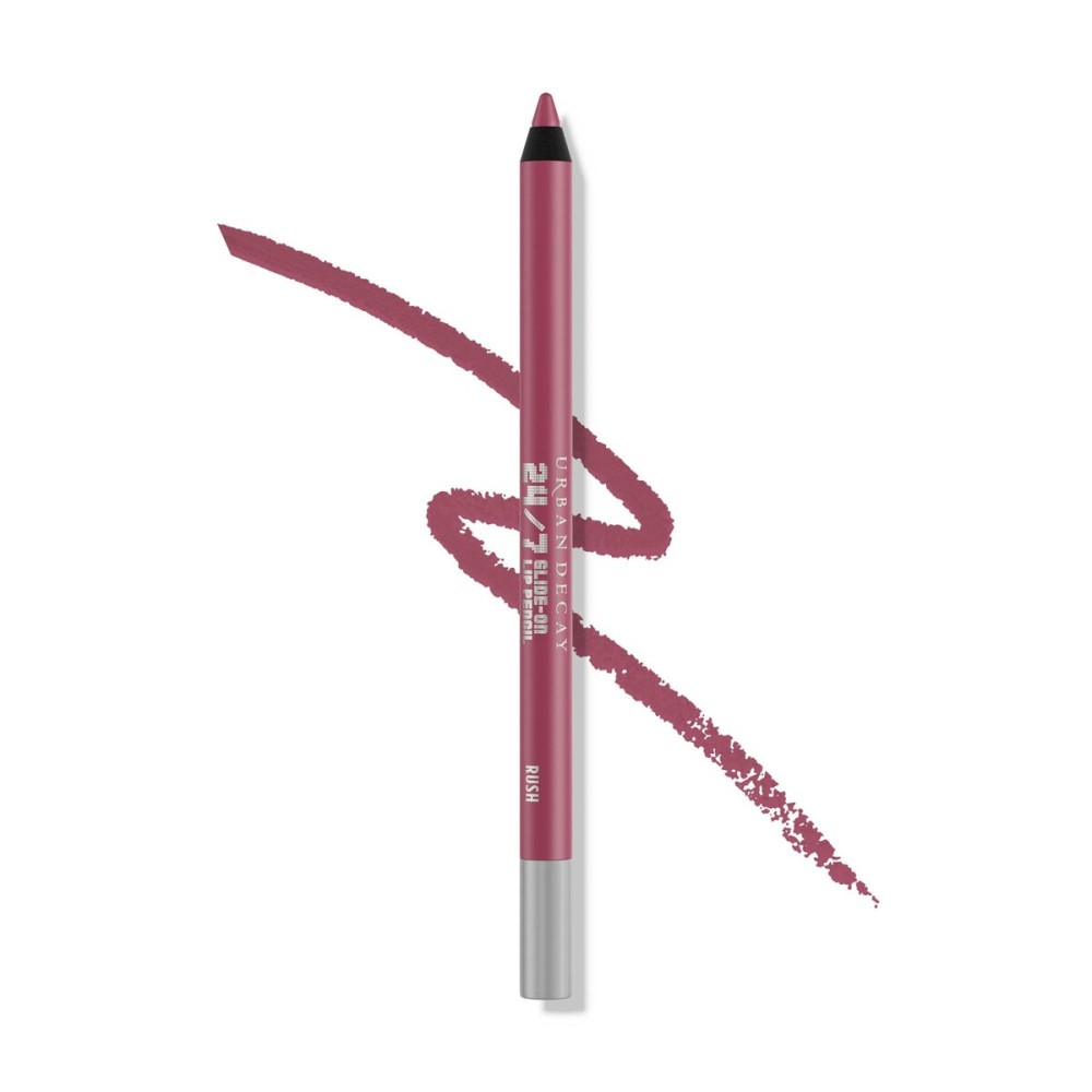 URBAN DECAY 24/7 Glide-On Waterproof Lip Pencil (Rush - Pink Mauve with Soft Pearl), Smudge-Proof, Longwearing Lip Liner, Smooth & Creamy Colors, Moisturizing Formula with Vitamin E - 0.04 oz