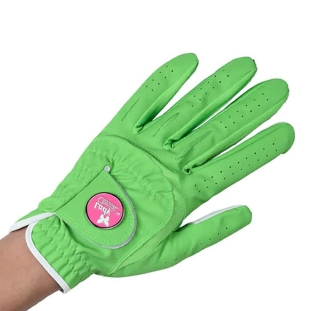 Lady Classic Soft Flex Golf Glove for Women with Magnetic Ball Marker | Comfortable Grip, Removable Marker, Soft Leather Palm Patch - Stylish & Flexible Ladies Golf Glove (Lime/Left Hand/M)