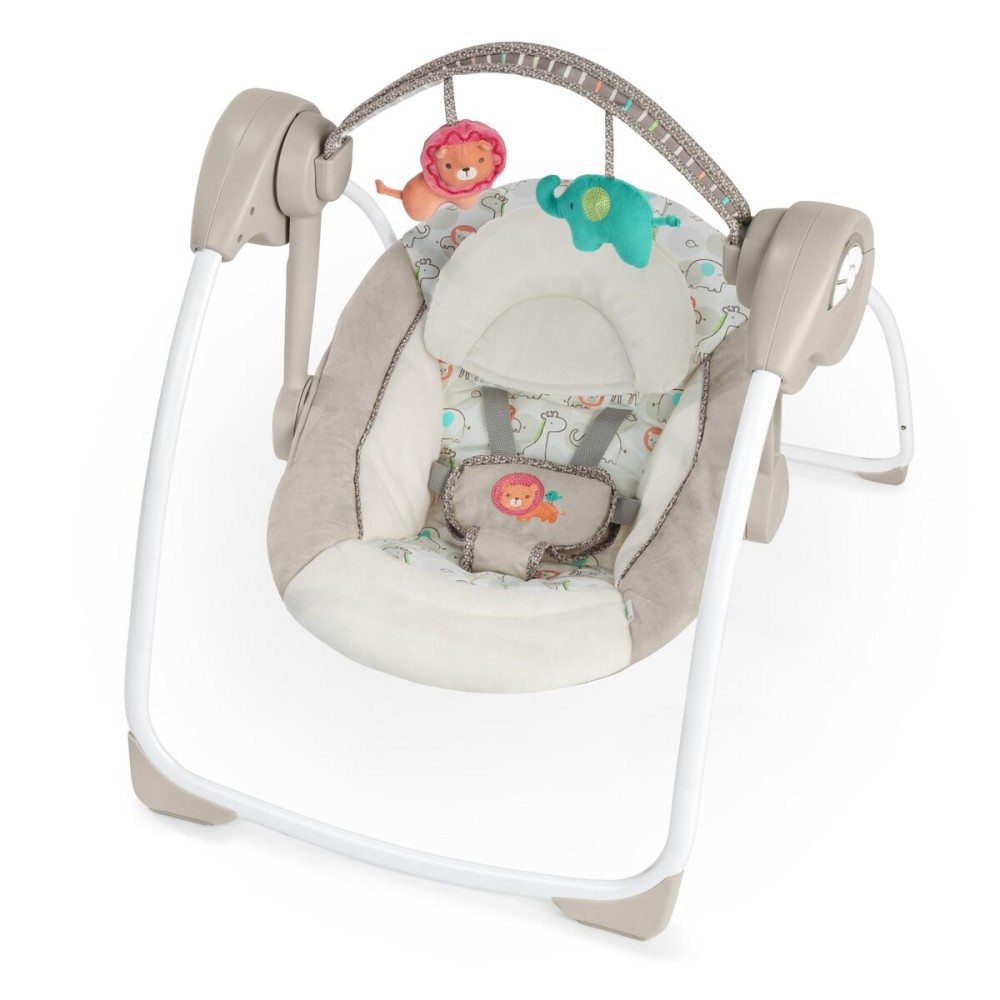 Ingenuity Soothe \'n Delight Compact Portable 6-Speed Plush Baby Swing with Music, Folds Easy, 0-9 Months 6-20 lbs (Cozy Kingdom)