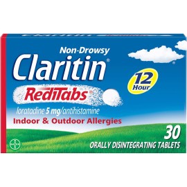 Claritin RediTabs 12 Hour Allergy Medicine, Non-Drowsy Prescription Strength Allergy Relief, Loratadine Antihistamine Tablets, 30 Count, Pack of 2