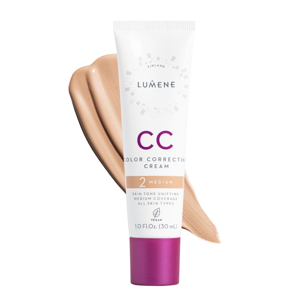 Lumene Color Correcting CC Cream - Lightweight Foundation - Medium Coverage - Redness Reducing Face Makeup for a Glowing Complexion - Vegan Formula + Suitable for All Skin Types - Medium (1 fl oz)
