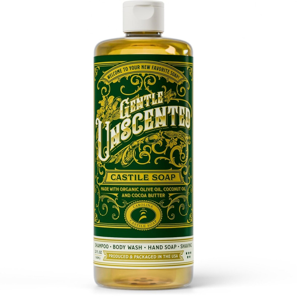 Carolina Castile Soap Unscented Castile Soap Liquid - 32 oz Vegan & Pure Organic Soap Concentrated Non Drying All Natural Formula Good for Sensitive Skin (32 Ounces)