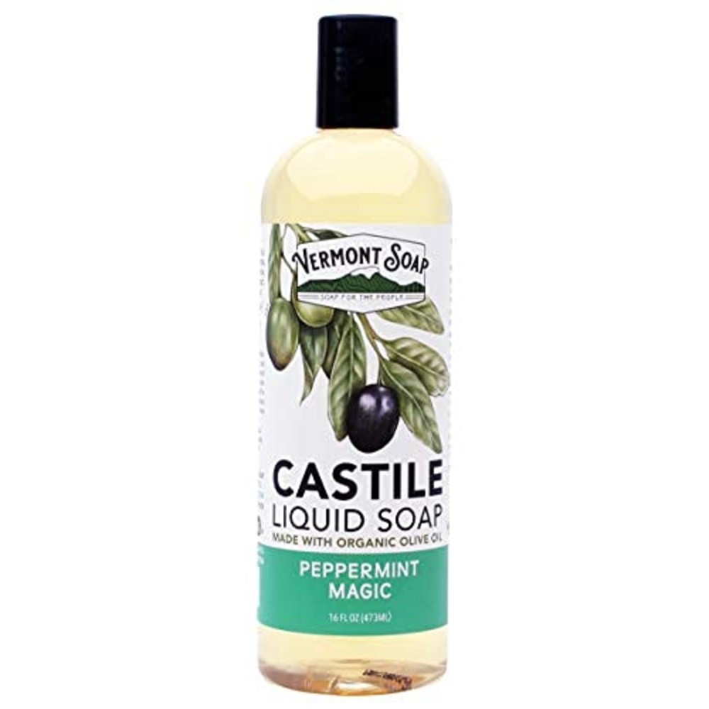 Vermont Castile Soap Peppermint, Gentle Liquid Soap for Sensitive Skin & Natural Body Wash, Organic Hair Shampoo for Oily Hair, Aloe Castile Soap for Men & Women - 16 Oz