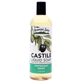 Vermont Castile Soap Peppermint, Gentle Liquid Soap for Sensitive Skin & Natural Body Wash, Organic Hair Shampoo for Oily Hair, Aloe Castile Soap for Men & Women - 16 Oz
