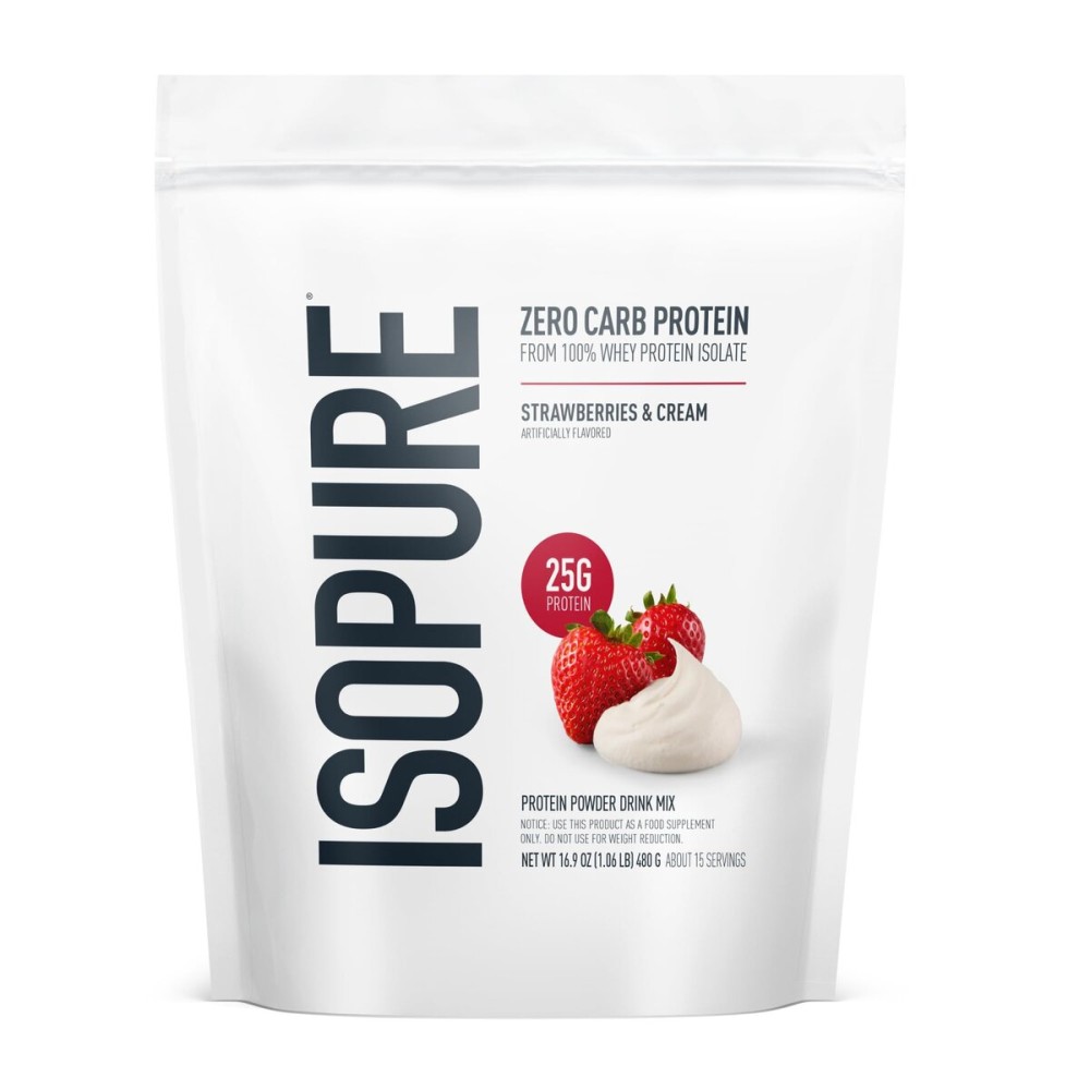 Isopure Zero Carb 100% Pure Whey Isolate Protein Powder, Lactose Free, Gluten Free, With Vitamins, Strawberries & Cream, 25g Protein Per Serving, 1 Lb, 15 Servings (Packaging May Vary)