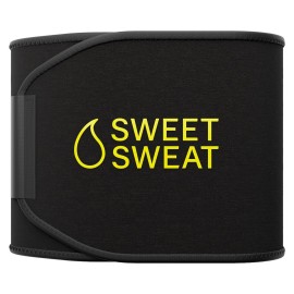 Sports Research Sweet Sweat Waist Trimmer (Core Series) - Premium Sweat Enhancing Fitness Band for Women & Men - Adjustable Fit  Latex-Free Neoprene - Yellow Logo, Medium
