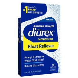 Diurex Caffeine-Free Bloat Relief, Maximum Strength, Relieve Water Bloat Discomfort, Up to 6 Hours of Relief, 48 Count