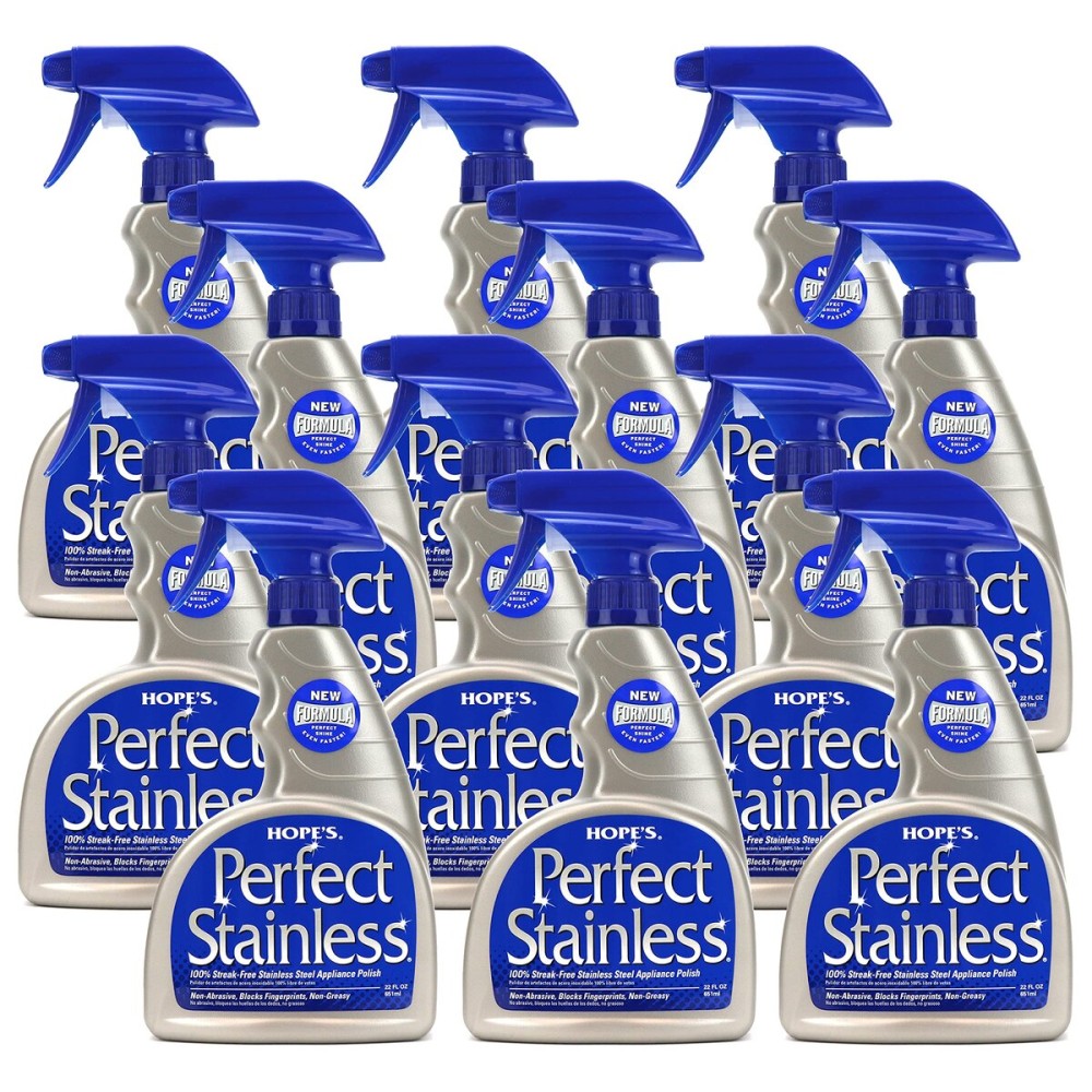 HOPE\'S Perfect Stainless Steel Cleaner and Polish, 22-Ounce, Streak-Free Self-Polishing Formula, Blocks Fingerprints, Pack of 12