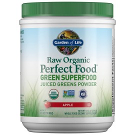 Garden of Life Raw Organic Perfect Food Green Superfood Juiced Greens Powder - Apple Flavor, 30 Servings - Vegan Gluten Free Whole Food Dietary Supplement, Greens Plus Probiotics & Enzymes