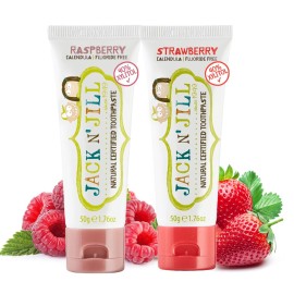 Jack N\' Jill Natural Toddler Toothpaste - Fluoride Free Training Toothpaste for Toddlers 1-3, 40% Xylitol, BPA Free - Strawberry & Raspberry, 1.76 oz (2 Pack)