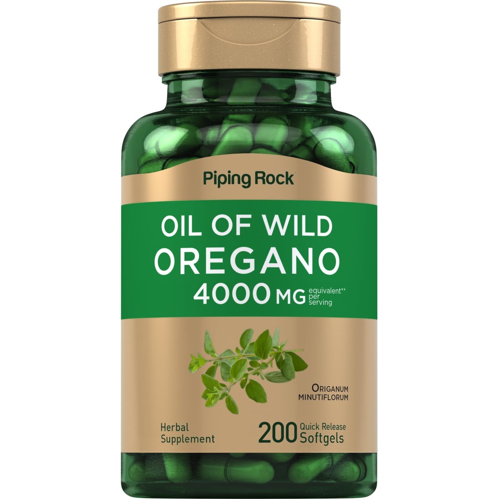 Piping Rock Oregano Oil Softgel Capsules 4000mg | 200 Pills | Herbal Extract Supplement | Wild Harvested | Non-GMO, Gluten Free