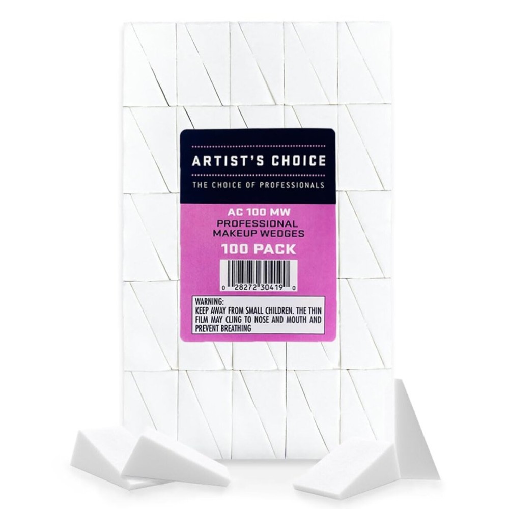 Artist\'s Choice 100 Pack Makeup Sponge Mini Applicator Wedges, Triangle Cosmetic Sponges for Foundation, Blush, Eye Shadow, Blending and Smoothing, Disposable, Latex Free