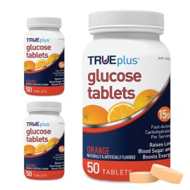 TRUEplus Glucose Tablets, Orange Flavor - 50ct Bottle - 3 Pack