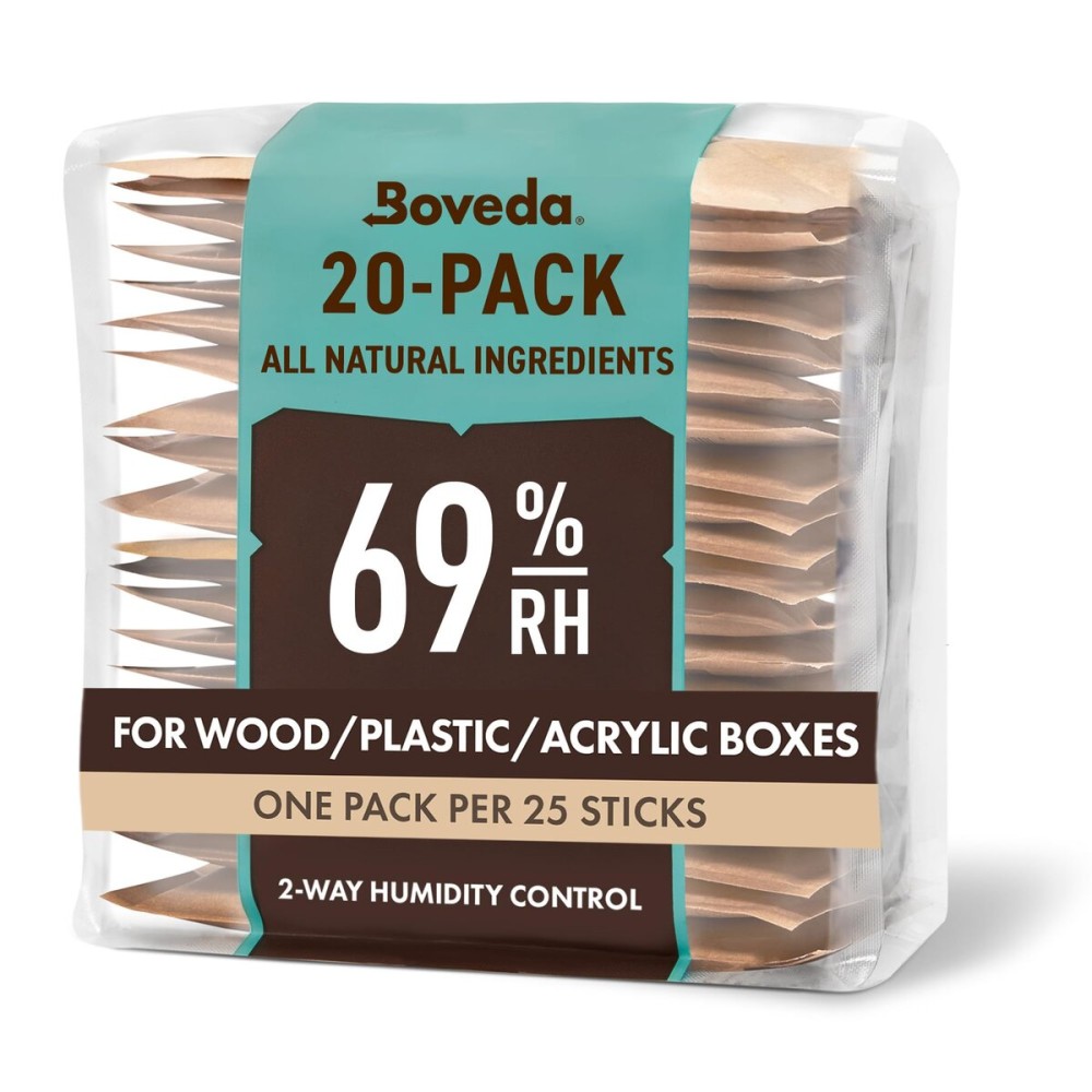Boveda 69% Two-Way Humidity Control Packs For Plastic & Wood Humidifier Boxes & Zip Lock Bags - Size 60 - 20 Pack - Moisture Absorbers - Humidifier Packs - Hydration Packets in Resealable Bag