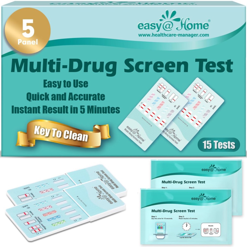 EasyHome 5 Panel Urine Drug Test Kit [15 Pack] - THC/Marijuana, Cocaine, OPI, AMP, BZO All Drugs Testing Strips in One Kit - Home Use Drug Detox Tests with Results in 5 Mins EDOAP-754