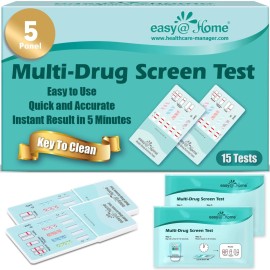 EasyHome 5 Panel Urine Drug Test Kit [15 Pack] - THC/Marijuana, Cocaine, OPI, AMP, BZO All Drugs Testing Strips in One Kit - Home Use Drug Detox Tests with Results in 5 Mins EDOAP-754