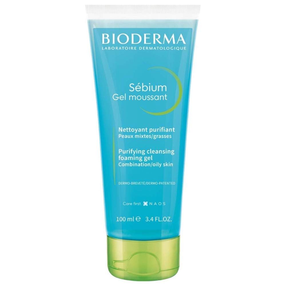 Bioderma Sbium Foaming Gel Gentle Face Cleanser Tube, Makeup Removing Cleanser, Skin Purifying Face Wash for Combination to Oily Skin, Travel Size 3.3 Fl Oz