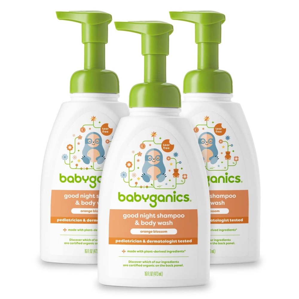 BabyGanics Baby Shampoo + Body Wash Pump Bottle, Orange Blossom, Tear-Free, 16 Fl Oz (Pack of 3), Packaging May Vary