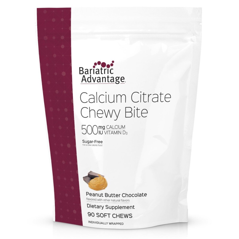 Bariatric Advantage Calcium Citrate Chewy Bites 500 mg - Highly Absorbable & Digestible - Vitamin D3 - Easily Chewable Calcium Supplement - Peanut Butter Chocolate - 90 Count