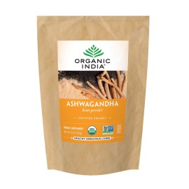 ORGANIC INDIA Ashwagandha Powder Organic - Ashwagandha Root Powder Bulk, Herbal Supplement - Vegan, Gluten-Free, Kosher, Non-GMO, Supports Stress Relief, Energy, and Sleep - 1lb Bag