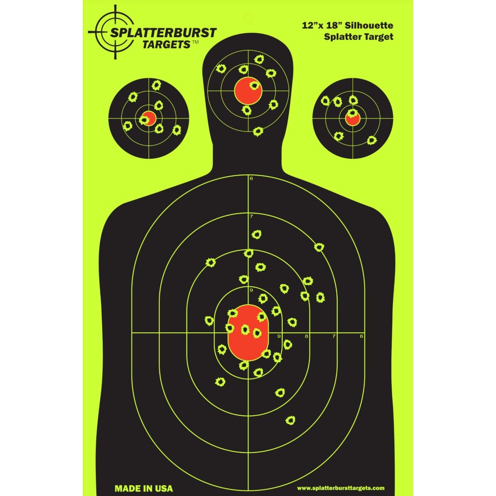 Splatterburst Targets - 12 x18 inch - Silhouette Splatter Target - Easily See Your Shots Burst Bright Fluorescent Yellow Upon Impact - Made in USA (25 Pack)
