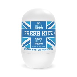 Fresh Kidz Roll On Deodorant for Kids and Teens - Baking Soda and Aluminum-free 24 Hour Protection for Sensitive Skin - Boys Blue 1.86 fl.oz.