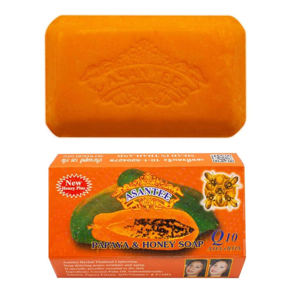 ASANTEE PAPAYA & HONEY Soap Bars with Vitamin C,E and Q10 Skin Cleansing 4.40 Oz (Pack of 2)